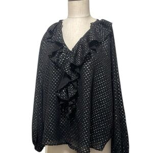 Nanette Lepore womens blouse top black silver size large NWT